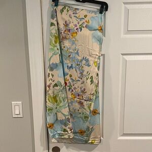 Floral Watercolor Midi Skirt in Light Blue and Cream